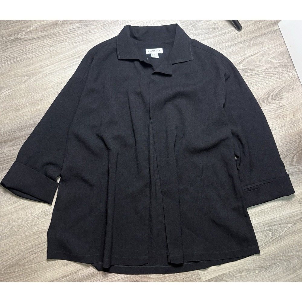 Emmelle Lustrous Crepe Oversized Jacket Black Womens XL Classic Designer Relaxed - Picture 3 of 7